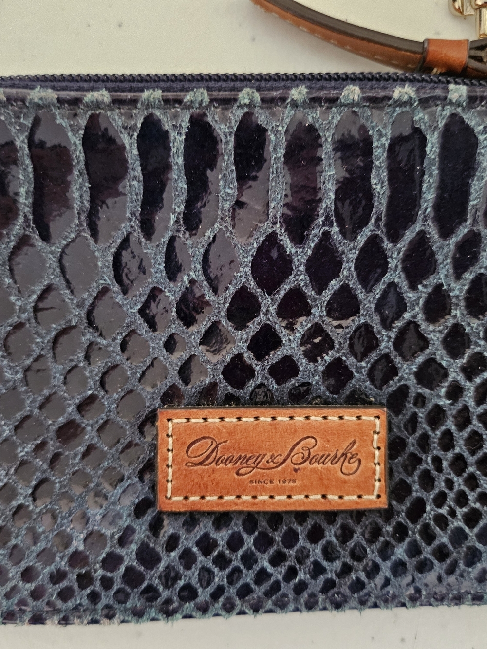Dooney & Bourke Navy Black Python Embossed Leather Coin Purse Pouch Wristlet